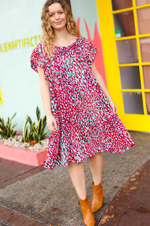  Fuchsia & Teal Abstract Dot Yoke Woven Dress