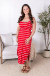 Reagan Ribbed Midi Dress - Red Stripes