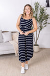 Reagan Ribbed Midi Dress - Midnight Navy Stripes