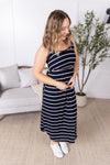 Reagan Ribbed Midi Dress - Midnight Navy Stripes
