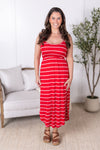 Reagan Ribbed Midi Dress - Red Stripes