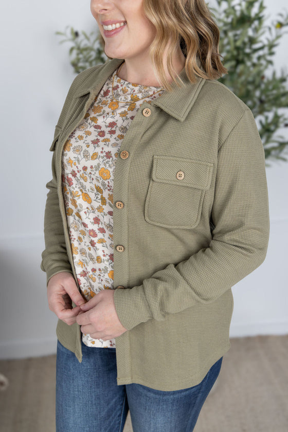 IN STOCK Thermal Knit Button Top - Light Olive