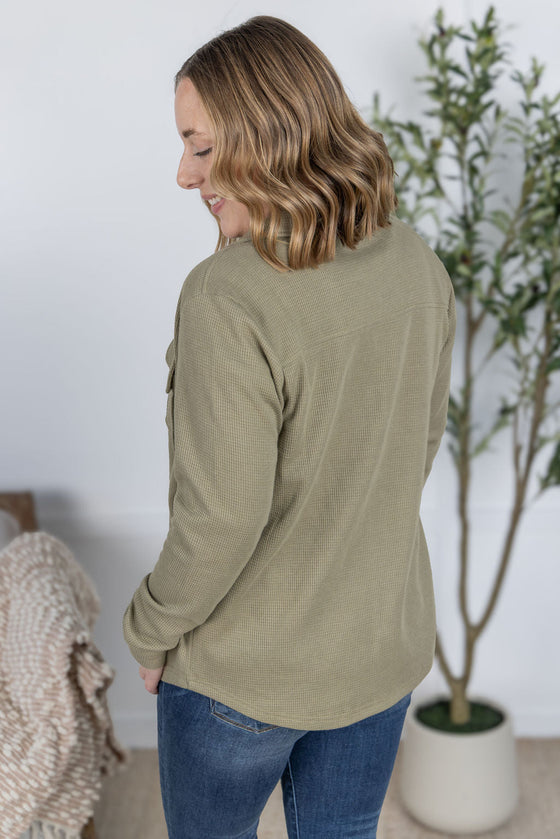 IN STOCK Thermal Knit Button Top - Light Olive
