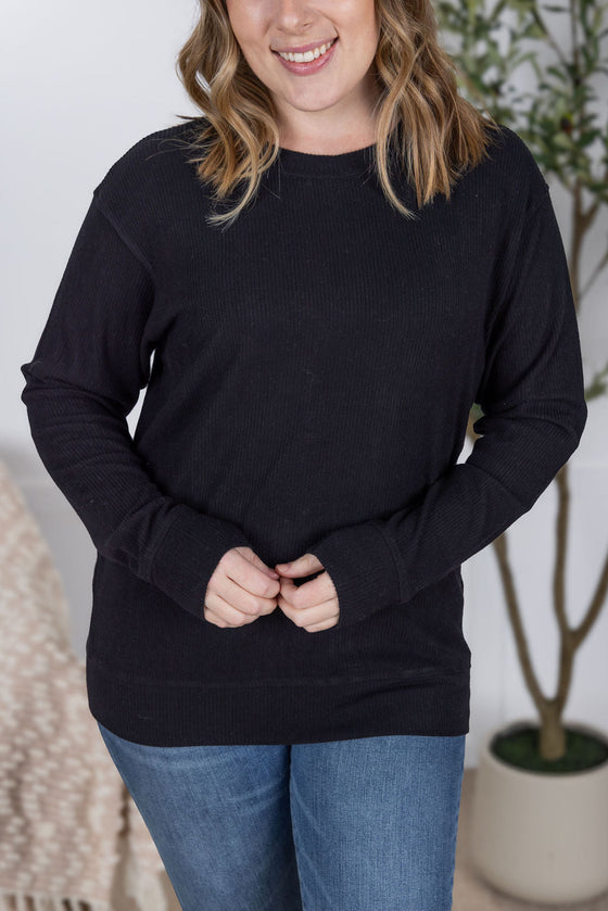IN STOCK Corrine Ribbed Pullover Top - Black