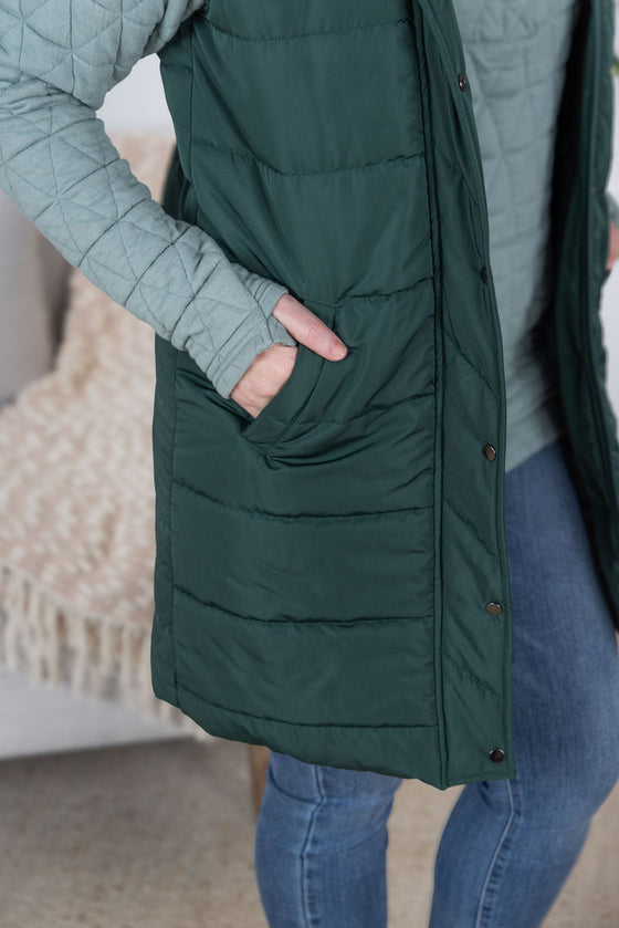 IN STOCK Harlow Long Vest - Hunter Green