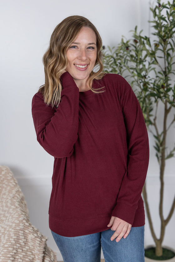 IN STOCK Corrine Ribbed Pullover Top - Burgundy