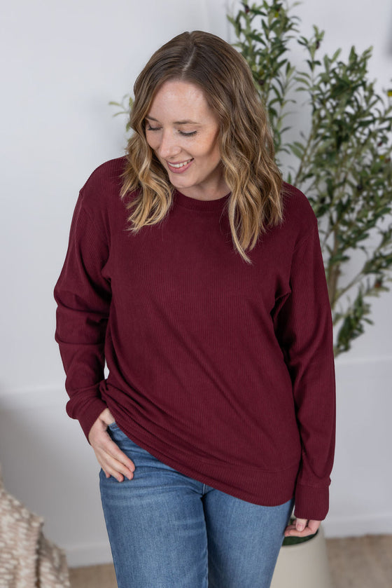 IN STOCK Corrine Ribbed Pullover Top - Burgundy