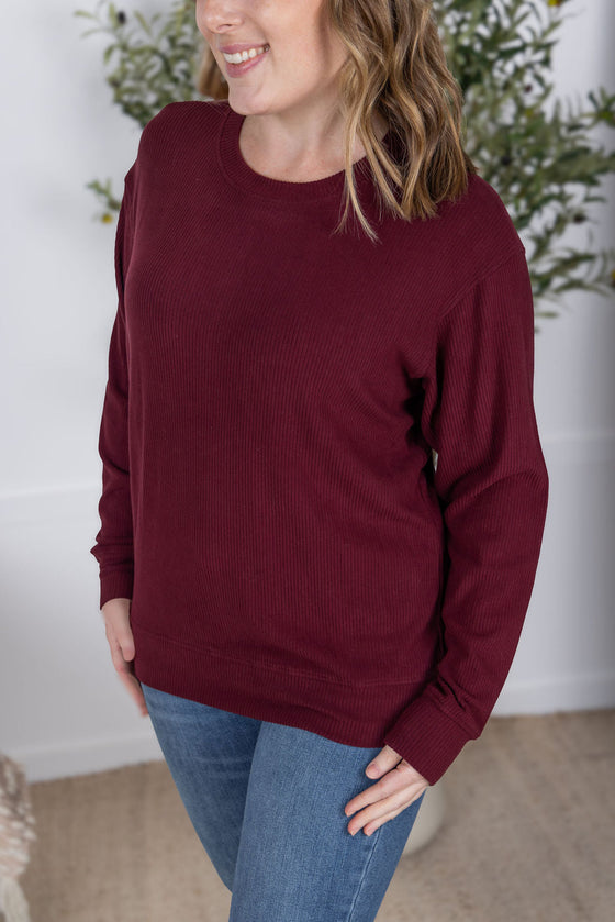 IN STOCK Corrine Ribbed Pullover Top - Burgundy
