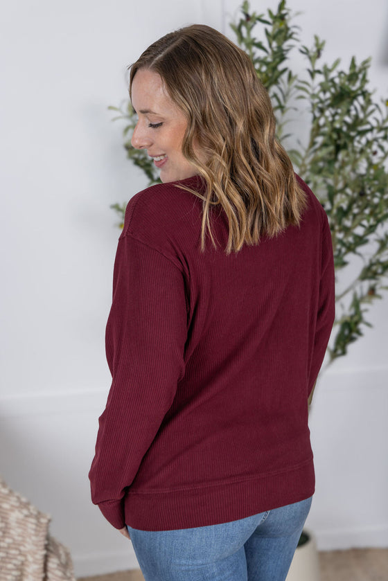 IN STOCK Corrine Ribbed Pullover Top - Burgundy