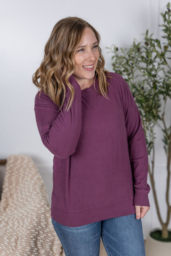 IN STOCK Corrine Ribbed Pullover Top - Plum