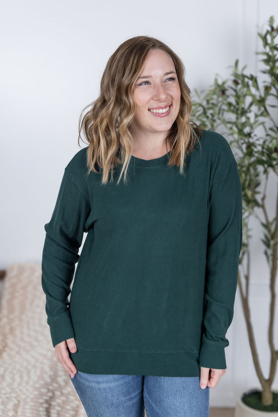 IN STOCK Corrine Ribbed Pullover Top - Hunter Green