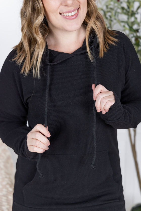 IN STOCK Kacey Ribbed Hoodie - Black