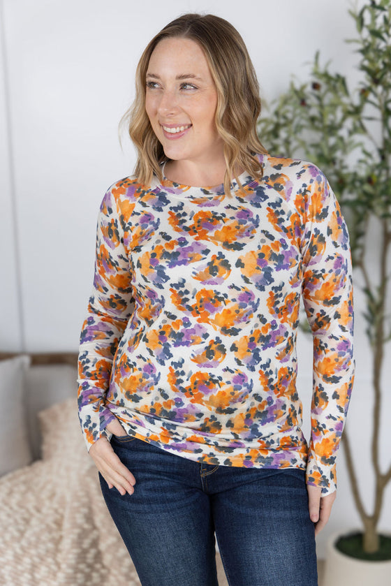 IN STOCK Blair Long Sleeve Top - Autumn Purple Abstract