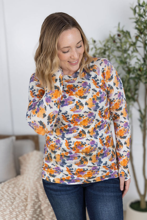 IN STOCK Blair Long Sleeve Top - Autumn Purple Abstract