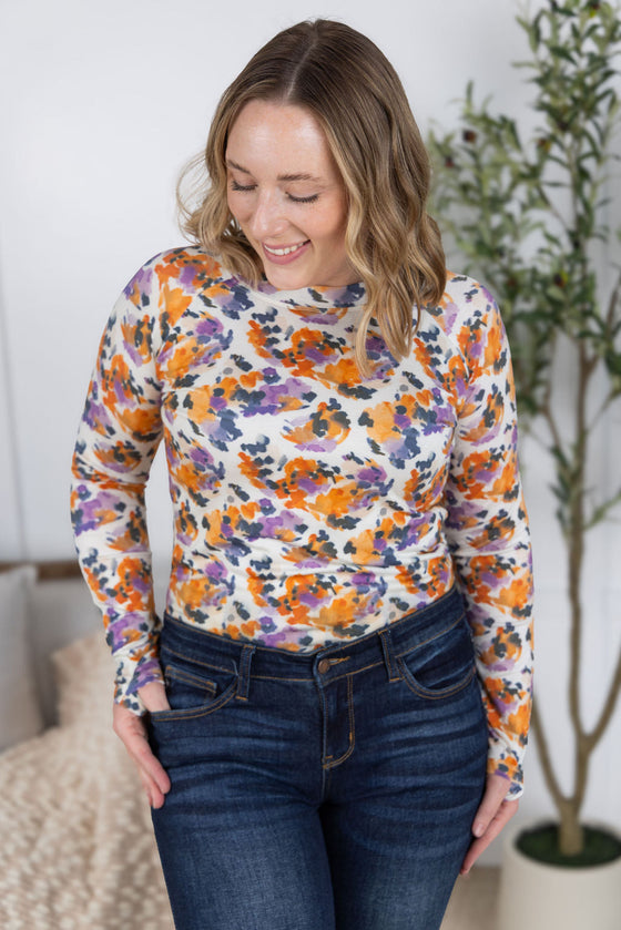 IN STOCK Blair Long Sleeve Top - Autumn Purple Abstract