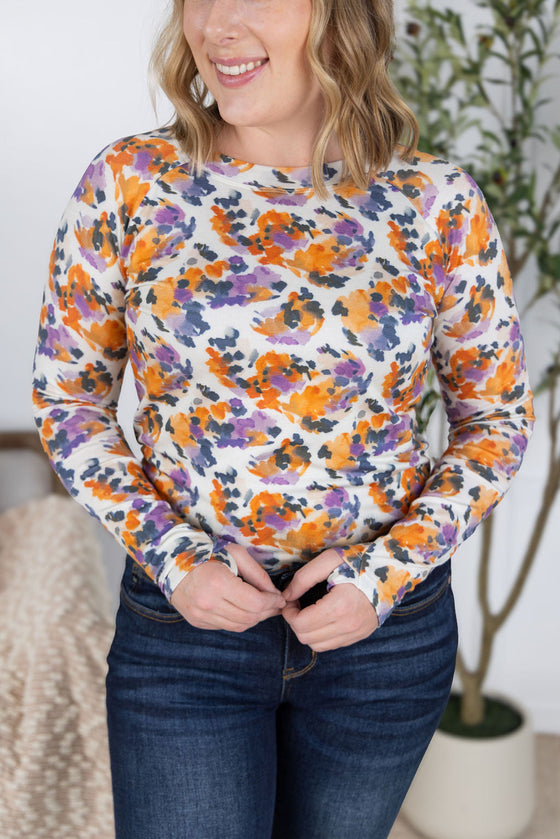 IN STOCK Blair Long Sleeve Top - Autumn Purple Abstract