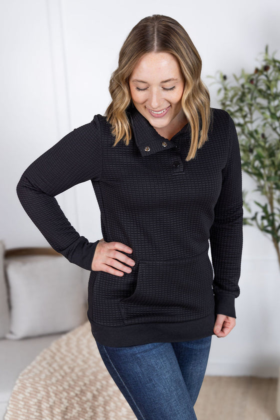 IN STOCK Whitley Waffle Snap Pullover - Black