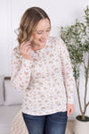 IN STOCK Button Snap Henley Top - Tan Micro Floral