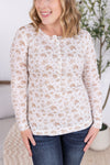 IN STOCK Button Snap Henley Top - Tan Micro Floral