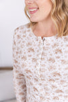 IN STOCK Button Snap Henley Top - Tan Micro Floral