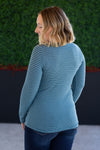 IN STOCK Striped Henley Long Sleeve - Dusty Teal