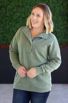  IN STOCK Jesse Vintage Wash Snap Pullover - Olive
