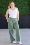 IN STOCK Wide Leg Vintage Wash Bottoms - Olive