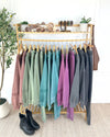 Lace Accent Vintage Wash Pullover - Teal