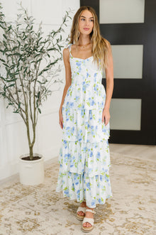  Bloomie Baby Tiered Dress in Ivory/Blue