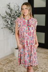 Boho and Behold Flutter Sleeve Dress in Blush/Fuchsia/Mint