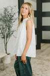 Camellia Split Neck Embroidered Tank in Off White