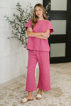 Can't Quit You Cropped Flair Bottoms in Magenta