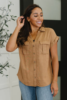  Cloud Nine to Five Button Down Blouse in Deep Camel