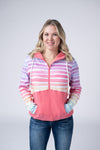 Classic Halfzip Hoodie - Rainbow Stripes and Sun Kissed Coral
