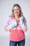 Classic Halfzip Hoodie - Rainbow Stripes and Sun Kissed Coral