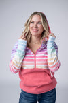 Classic Halfzip Hoodie - Rainbow Stripes and Sun Kissed Coral