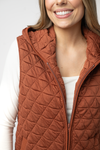 Heather Geometric Hooded Vest - Rust