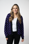 Micro Checkered Cardigan - Black and Purple