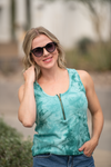 Mila Zipper Tank - Teal Tie Dye