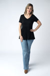 Sarah Ruffle Short Sleeve - Black | Women's Top