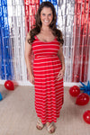 Reagan Ribbed Midi Dress - Red Stripes