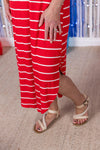 Reagan Ribbed Midi Dress - Red Stripes