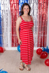 Reagan Ribbed Midi Dress - Red Stripes