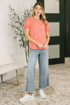 Grace & Virtue Balloon Sleeve Blouse in Coral