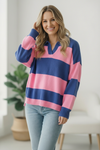 I'll Be On The Sidelines Blue and Pink Sweater