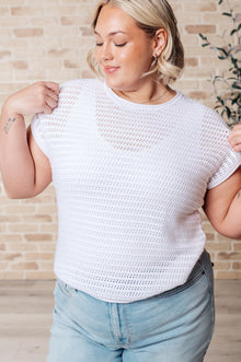  Here for More Open Knit Cap Sleeve Sweater