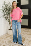 Just My Type Mineral Wash Relaxed Top in Fuchsia