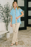 Keep Up Collared Button Down in Sky Blue