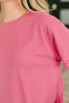 Leave It to Me Waffle Knit Relaxed Tee in  Pink