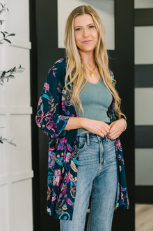  Lizzy Cardigan in Hunter Green Floral Paisley